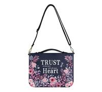 Ceudet Trust Heart Flower Print Bible Cover PU Leather Bible Case for Women Men Book Carrying Case Church Bible Bag with Shoulder Straps Book Protector for Prayer Christian, 2XL