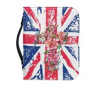 Ceudet Union Jack Bible Covers with Floral Cross Print, Bible Bags Leather Bible Case with Handle for Women Men, Waterproof Biblewith Pen Storage Scripture Case, Bible Accessories