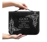 Ceudet Verse Bible Cover for Women, Leather Bible Carrying Book Case with Handle and Zipper, Kids Church Tote Bag, Fits for Study BibleBag(God is Within Her She WillFall
