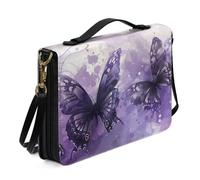 Ceudet Watercolor Butterfly Bible Cover with Strap, Sturdy Bible Study Bag Carrying Book Case for Women, Lightweight Bible Case Bible Accessories, Purple