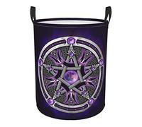 Ceudet Waterproof Purple Wiccan Star Pentagram Circular Hamper Round Laundry Baskets Foldable Laundry Bags For Family/Kids/Bathroom/Bedroom/Dorm Small