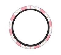 Ceudet White Chrysanthemum Texture Chart 15in Thickened Steering Wheel Cover, Non-Slip Wear-Resistant Elastic, Suitable for Cars SUV Trucks