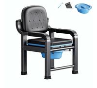CEUGS Deluxe Comfort Bedside Commode with Backrest, Easy Cleaning Portable Toilet for Adults and Seniors with Bucket, Bedside Commode with Padded Seat and Backrest with Handle,Black