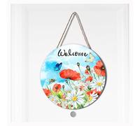 Ceutoiy Welcome Spring Sign For Front Door Daisy Poppy, Farmhouse Welcome Signs Kitchen Home Chamomiles Butterfly Front Door Garden Yard Decor Welcome Wreath Wood Signs For Indoor Outdoor