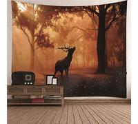 CEVAN Funny Tapestries Japanese Tapestry Wall Hanging Elk In The Forest Tapestry Trippy Large Large Wall Tapestry Nature wall hanging fabric Orange 350x250cm