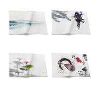 CEVAN Linen Drawing Placemat Anti Slip Table Chinese Feng Shui Painting Set of 4, Washable Mats That Soak Up Fluids Restaurant, Cafe, Outdoor Picnic, 21x32cm
