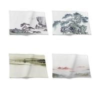 CEVAN Linen Placemats and Coasters Plain Table Chinese Feng Shui Painting Set of 4, Wipe Clean for Heat Resistant Kitchen, Restaurant & Office Dining, 32x42cm
