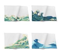 CEVAN Linen Table Placemats and Napkins Dinner Waves Set of 4, Coasters for Outside Hessian Heat Resistant Kitchen, Restaurant & Office Dining, 21x32cm
