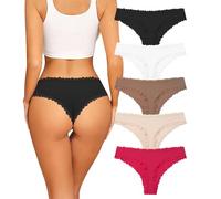 Cevapro Seamless Knickers for Women Sexy Lace Trim Underwear Women No Vpl Brazilian Ladies Thongs Soft Stretchy Invisible French Panties Multipack