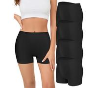 Cevapro Women's Boxer Shorts Seamless Underwear with Anti-roll Leg Soft Comfortable Anti Chafing Shorts for Daily Life Yoga Sleep Pack of 4 Black