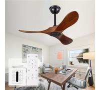 Ceversa 36" Small Ceiling Fan without Lights Wooden Remote Control Walnut Propeller with 3 Blades for Patio Indoor Living Room