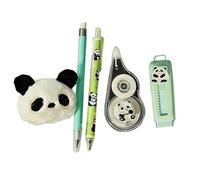 Ceweao Panda Design Pen Set, Cute Stationery with Plush Pendant, Eraser and Correction Tape - For School Study Lessons Writing & Learning