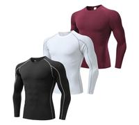 CEWIFO 1/3/4 Packs Mens Compression T Shirt Moisture Wicking Quick Dry Long Sleeve Top Breathable Active Gym Running Plain Crew Neck Shirts (B2-Multicolor, S)