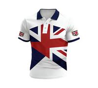CEWIFO Union Jack Polo Shirt for Men Bunting Flags Print Great Britain Short Sleeve Collared Button Down Golf Shirts Summer Regular Fit Tshirt Mens Holiday Clothes Plus Size XXXL White