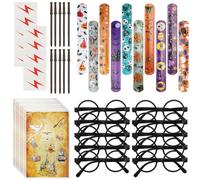 CEWROM Magic Wizard Party Bags, 50 Pieces Party Bags Children's Birthday Party Bags with Magic Wand Pens, Glasses, Lightning Bolt Scar Temporary Tattoos, Bags, Slap Bracelets for Festival Party