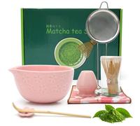 CEWROM Premium Matcha Set - Matcha Tea Set 7-Piece Traditional Tea Set with Bamboo Whisk, Ceramic Bowl (Chawan), Strainer & Accessories - Perfect for Matcha Lovers (Pink)