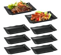 CEWROM Rectangular Plate, Set of 6 Serving Plates, Porcelain, Appetizer Plates, Snack, Antipasti, Mezze Plates, Serving Plates, Black Small Dinner Plates for Dessert, Cake, Sushi, Salad, Antipasti