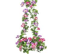 CEWUDA 2 Pcs Artificial Flowers Vines Outdoors Silk Petunias Garland Purple Fuchsia Spring Flowers Garland for Mantle 11 FT Fake Morning Glory Hanging Vines for Mailbox Fence Wedding Banquet Decor