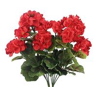 CEWUDA 2 Pcs Artificial Geraniums Flowers for Outdoors Silk Flower Outside UV Resistant Red Fake Geranium Bush Faux Flowers for Planter Outdoor Decor Indoor Garden Patio Table Centerpiece