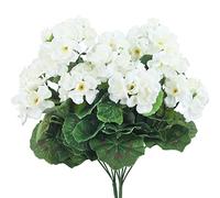 CEWUDA 2 Pcs Artificial Geraniums for Outdoor Silk Flowers White Artificial Geranium Bush Faux Flowers Geraniums for Floral Home Decor Indoor Garden Patio Grave Cemetary Vase Table Centerpiece