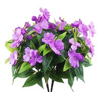 CEWUDA 2 Pcs Artificial Impatiens Flowers for Outdoors Faux Impatiens Bushes Purple Silk Flower Greenery Faux Flowers for Outdoor Planters Patio Lawn Garden Balcony Pot Hanging Basket Porch Decor