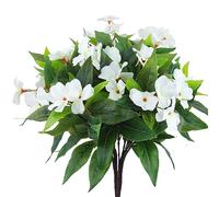 CEWUDA 2 Pcs Artificial Impatiens Flowers for Outdoors Faux Impatiens Bushes White Silk Flowers Greenery Artificial Impatiens Bouquet for Patio Lawn Garden Pot Hanging Basket Porch Decoration