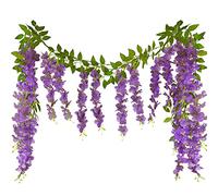 CEWUDA 2 Pcs Wisteria Hanging Flowers Vines Purple Wisteria Flowers Vine Garland Artificial Hanging Flower Silk for Wedding Arch Party Garden Home Decor Table Backdrop 7 Feet
