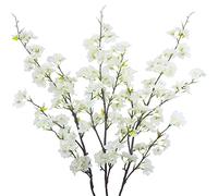 CEWUDA 3Pcs Artificial Cherry Blossom Flower White Silk Peach Flowers Bulk Plum Blossom Flowers with Leaves Cherry Blossom Branches Vase Arrangements for Spring Wedding Indoor Outdoor DIY Party Decor