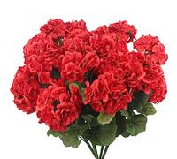 CEWUDA 4 Pcs Artificial Geranium Flowers for Outdoors Silk Geraniums Flowers Outdoor UV Resistant Red Fake Geranium Bush Faux Geraniums for Outdoor Planter Decor Indoor Garden Patio Table Centerpiece