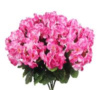 CEWUDA 4 Pcs Artificial Geraniums Silk Flowers Outdoor Artificial Geranium Bush Pink Faux Flowers Geraniums for Floral Home Decor Outdoor Indoor Garden Patio Grave Cemetary Vase Table Centerpiece