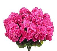 CEWUDA 4 Pcs Artificial Geraniums Silk Flowers Outdoor Artificial Geranium Bush Rose Red Faux Flowers Geraniums for Floral Home Decor Outdoor Indoor Garden Patio Grave Cemetary Vase Table Centerpiece