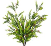 CEWUDA 4 Pcs Christmas Artificial Pine Branches with Mini Red Berry Stems Norfolk Pine Stems Faux Greenery Christmas Needles Picks for Vases Cedar Wreath Garland Xmas Crafts Centerpieces Decorations