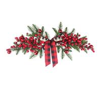 CEWUDA Artificial Christmas Swag Decoration Floral Swag with Berries and Ribbon Bows Christmas Balls 27.56 Inch Greenery Christmas Swag Xmas Door Swag for Front Door Festival Decor Wall Arch Window