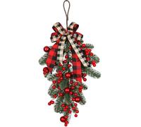 CEWUDA Christmas Swag Artificial Teardrop Wreaths with Pine Cone Red Berry Christmas Ball Artificial Pine Branch Teardrop Door Swag Decoration for Xmas Front Door Outdoor Indoor Wall