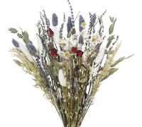 CEWUDA Natural Dried Flower Bouquet Dried Rose Lavender Straw Daisy Flowers White Bunny Tails Pussy Willow Floral Stems Arrangements for Vase Wedding Table Centerpiece Farmhouse Home Decor 17 Inch