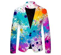 Cexiakong Graffiti Jacket Men's Blazer Long Sleeve Colourful Suit Jacket Funky Suit Suit Coloured Suit Jacket Comfortable Jacket Prom Costume Daily Fashion Men's Suit Retro Funny Coat, O Blue, 3XL
