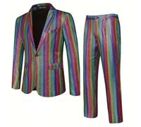 Cexiakong Men's 2-Piece Disco S Shiny Jacket and Trousers Metallic Sequin Suits 70s Disco Outfit Rainbow Suit Sequins Jacket and Trousers Halloween Party Outfit Set Carnival, multicoloured, M