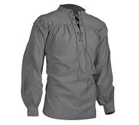 Cexiakong Men's Medieval Shirt Long Sleeve Costume Shirt Viking Costume Vintage Lace-up Shirt Casual Shirt Renaissance Victorian Steampunk Pirate Shirt Halloween Gothic Medieval Clothing, O Grey, M