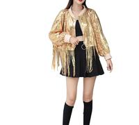 Cexiakong Men's Sparkling Sequin Jacket Shiny Glitter Tassels Fringe Sem Disco Jacket Sequin Edge Jacket Coat Y2K 90S Streetwear Glitter Sequins Jacket Hiphop Long Sleeve Bomber Jacket, gold, One Size