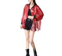 Cexiakong Men's Sparkling Sequin Jacket Shiny Glitter Tassels Fringe Sem Disco Jacket Sequin Edge Jacket Coat Y2K 90S Streetwear Glitter Sequins Jacket Hiphop Long Sleeve Bomber Jacket, red, One Size