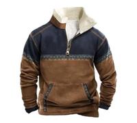 Cexiakong Men's Western Fleece Jacket Cowboy Bull Head Print Pullover 1/4 Zip Stand-Up Collar Long Sleeve Country Sweatshirts, blue, XXL