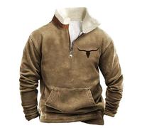 Cexiakong Men's Western Fleece Jacket Cowboy Bull Head Print Pullover 1/4 Zip Stand-Up Collar Long Sleeve Country Sweatshirts, khaki, M