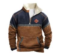 Cexiakong Men's Western Fleece Jacket Cowboy Bull Head Print Pullover 1/4 Zip Stand-Up Collar Long Sleeve Country Sweatshirts, brown, L