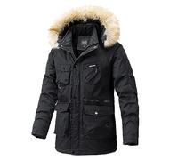 Cexiakong Men's Winter Jacket Lined Large Sizes Outdoor Parker Jackets for Men Long Warm Lined Winter Coat Long with Hood Men's Winter Jacket Quilted Jacket Coat Parka, black, 3XL