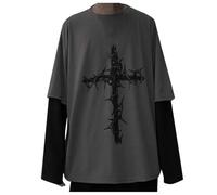Cexiakong Men's Women's Gothic Shirt Y2K Emo Grunge Old Vintage Long Sleeve Top Tee Dark Academia Harajuku Cross Sweatshirt Clothing Large Sizes Trendy Fashion Street Style Streetwear Cosplay Tops, O