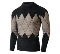 Cexiakong Men's Wool Blend Knitted Jumper Argyle Crew Neck Pullover Sweater Retro Argyle Pullover Long Sleeve Loose Crew Neck Classic Knitted Jumper Diamond Pattern Red, khaki, XL