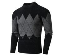 Cexiakong Men's Wool Blend Knitted Jumper Argyle Crew Neck Pullover Sweater Retro Argyle Pullover Long Sleeve Loose Crew Neck Classic Knitted Jumper Diamond Pattern Red, gray, XXL