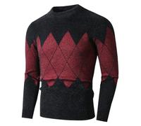Cexiakong Men's Wool Blend Knitted Jumper Argyle Crew Neck Pullover Sweater Retro Argyle Pullover Long Sleeve Loose Crew Neck Classic Knitted Jumper Diamond Pattern Red, red, XXL