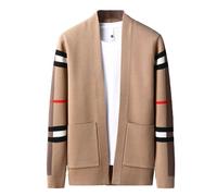 Cexiakong Pullover Men's Trick Jackets for Men Cardigan Soft Single Breasted Cardigan Classic V-Neck Long Sleeve Knitted Outerwear with Pockets Soft, khaki, M