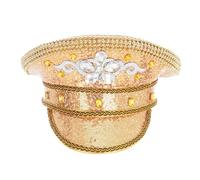 Cexiakong Sequin Hat Carnival Punk Hat Burning Man Sparkly Steampunk Hats Women's Military Captain Cap Christmas Hat, gold, One Size